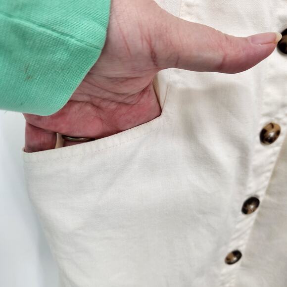 Madewell White Linen Cotton Short Puff Sleeve Button Down Mini Dress Women's 2 - Picture 7 of 12